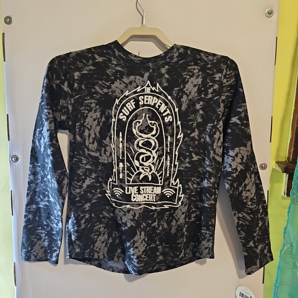 NWT Boys L(10/12) Colorful Planet Gray Long Sleeve Tee Shirt Black Gray Tie-Dye